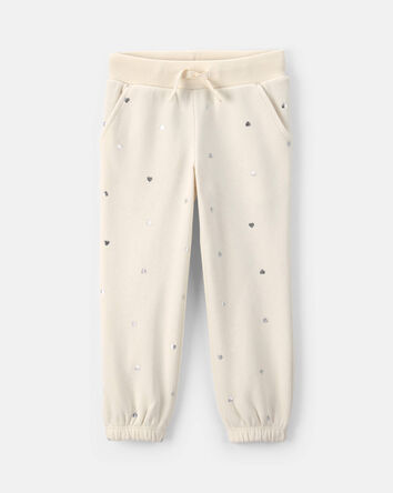 Toddler Girl Polka Dot Fleece Joggers - Cream, 