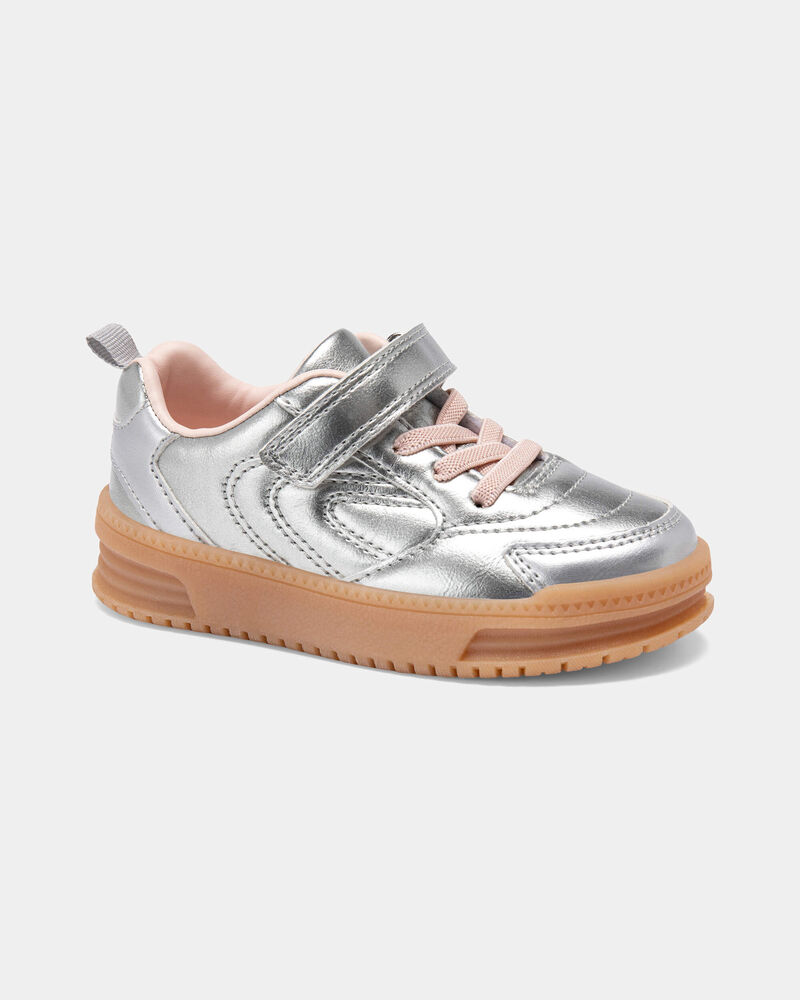 Toddler Girl Athletic Sneakers - Silver/Brown, image 1 of 6 slides