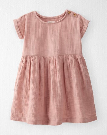 Toddler Organic Cotton Gauze Dress in Pink, 