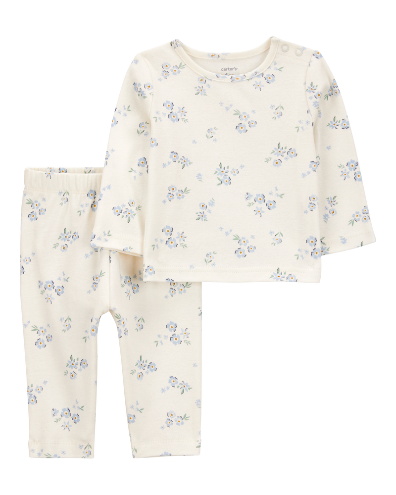 Bébé Ensemble 2 pièces t-shirt à manches longues à fleurs et pantalon, image 1 sur 3 diapositives