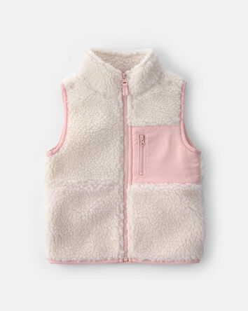 Toddler Girl Teddy Fleece Vest - Cream/Pink, 