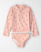 Tout-petit fille - Ensemble 2 pi&egrave;ces maillot dermoprotecteur en mat&eacute;riaux recycl&eacute;s &agrave; imprim&eacute; de p&eacute;tales, image 1 sur 4 diapositives
