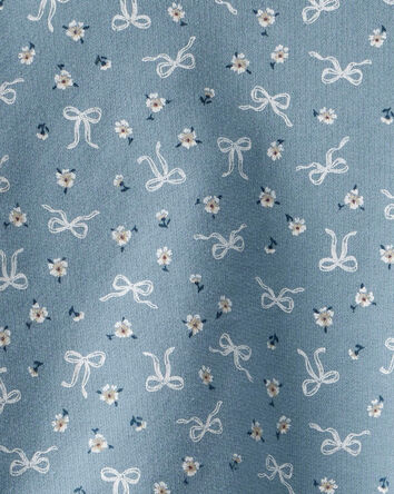 Bébé fille - Ensemble 2 pièces haut à capuchon à manches longues et pantalon à imprimé de nœuds en coton - Bleu, 