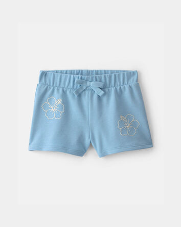 Baby Girl Tropical Flower French Terry Shorts - Blue, 
