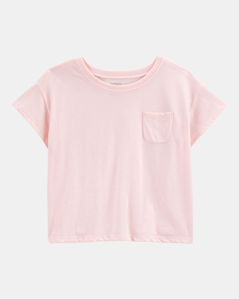 Kid Solid Short-Sleeve Fashion Top - Pink, image 1 of 3 slides
