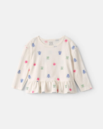 Toddler Girl Monster Long-Sleeve Peplum Top - Cream, 