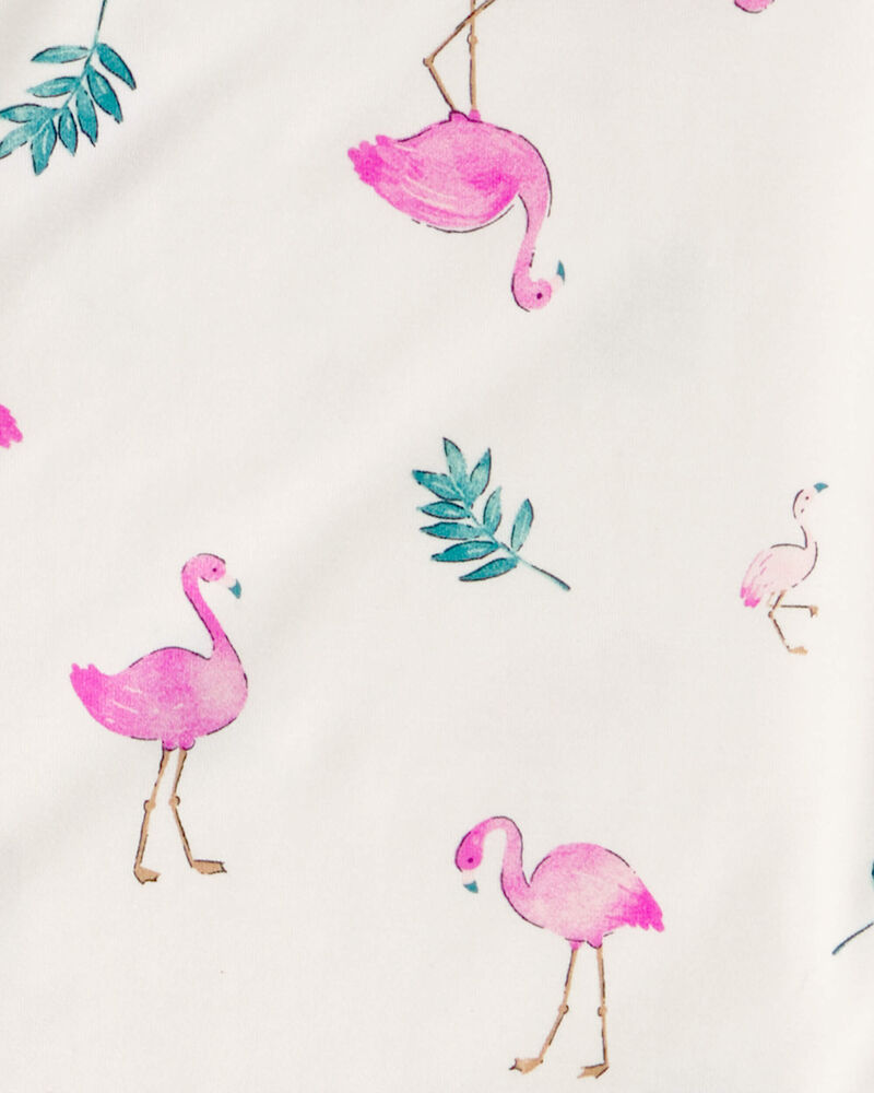 Girls Flamingo PurelySoft Short-Sleeve Snug Fit 2-Piece Pyjama Set - Ivory, image 4 of 7 slides