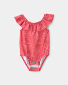 Baby Girl Floral 1-Piece Swimsuit - Red, image 2 of 5 slides
