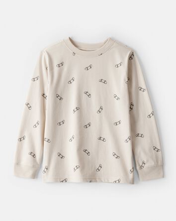 Boys Skateboard Print Long-Sleeve Graphic Tee - Brown, 