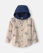 Tout-petit gar&ccedil;on - Chemise boutonn&eacute;e manches longues &agrave; capuchon et motif chien - Cr&egrave;me, image 1 sur 2 diapositives