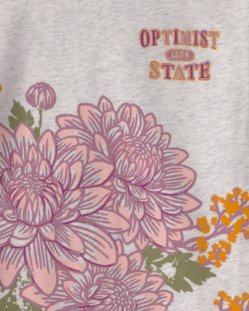 Filles - T-shirt &agrave; imprim&eacute; floral &laquo;Optimist State&raquo; - Gris, image 2 sur 2 diapositives