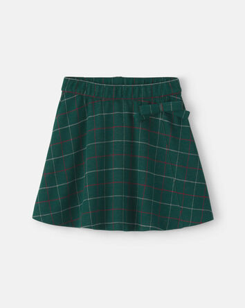 Girls Bow Plaid Skort - Green, 