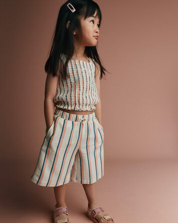 Tout-petit fille - Pantalon capri &agrave; jambes larges &agrave; rayures - Cr&egrave;me, 