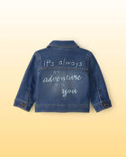 Baby Disney&copy; Winnie the Pooh Embroidered Knit-Like Denim Jacket with Back Art - Dark Wash, image 3 of 7 slides