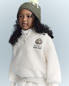 Toddler Let's Have Fun'  Sherpa Quarter-Zip Sweatshirt - Cream, image 1 of 6 slides