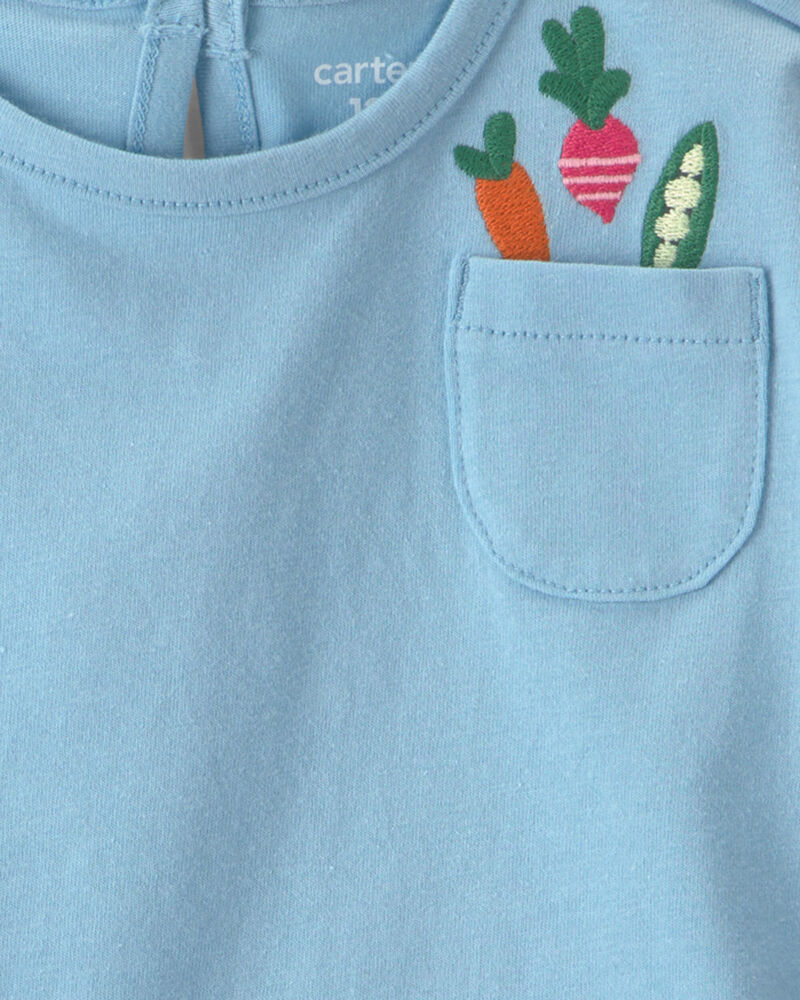 B&eacute;b&eacute; fille - Haut manches courtes &agrave; motif de l&eacute;gumes - Bleu, image 2 sur 2 diapositives