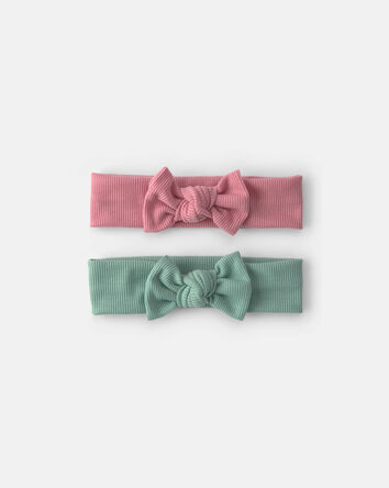 Baby Girl 2-Pack Bow Headwraps - Green/Pink, 
