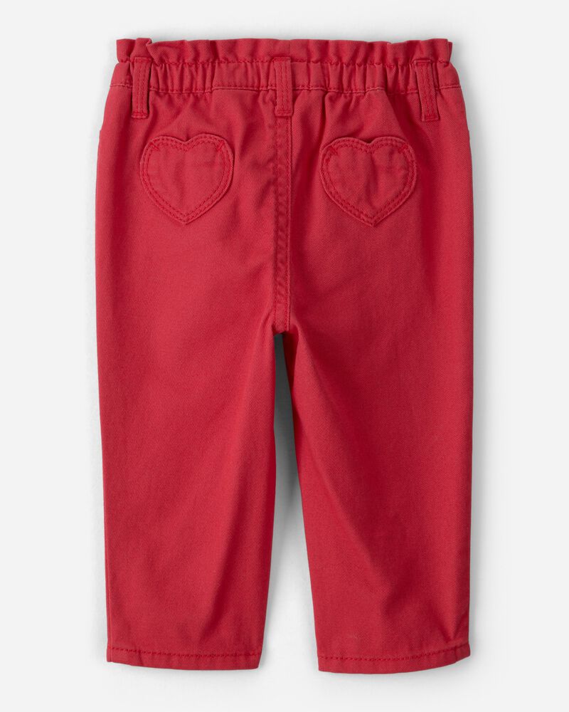 B&eacute;b&eacute; fille - Pantalon en serg&eacute; avec poches motif coeur - Rouge, image 2 sur 4 diapositives