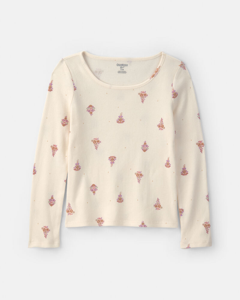 Girls Floral Long-Sleeve Top - Cream, image 1 of 3 slides