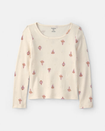 Filles - Haut manches longues &agrave; motif floral - Cr&egrave;me, 