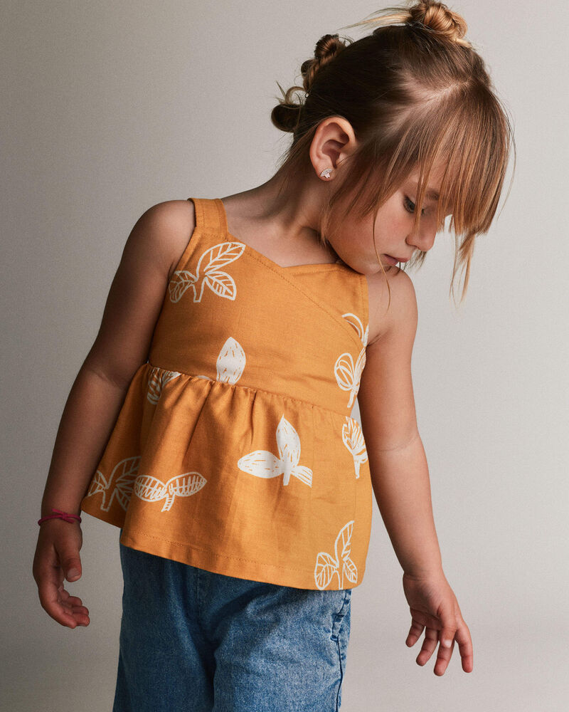 Toddler Girl Peplum Tank Top in Plant Print - Mustard Yellow, image 1 of 5 slides