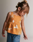 Toddler Girl Peplum Tank Top in Plant Print - Mustard Yellow, image 1 of 5 slides