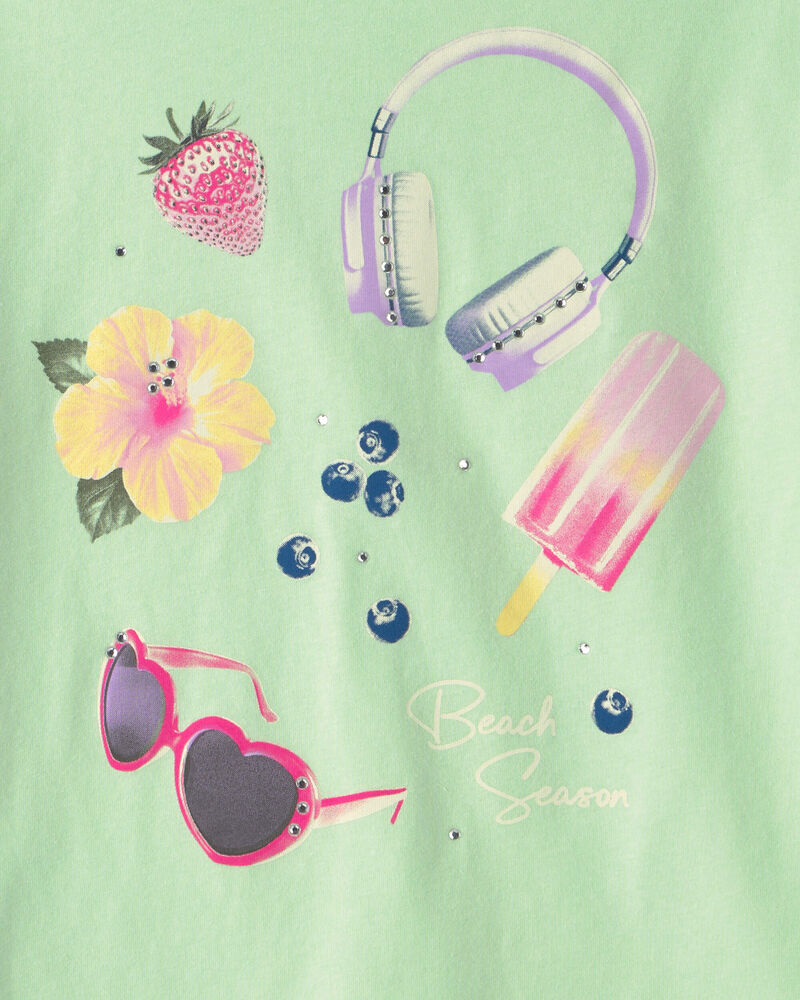 Girls 'Beach Season' Summer Graphic Tee - Green, image 3 of 4 slides