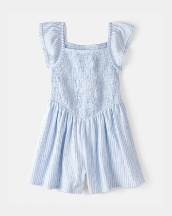 Girls Striped Smocked Romper - Blue, 