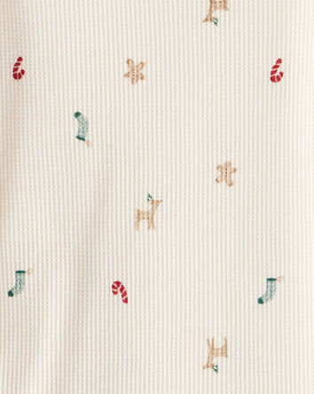 Jeune - Pyjamas en coton imprimé de Noël à manches longues, coupe ajustée, 2 pièces - Blanc, 