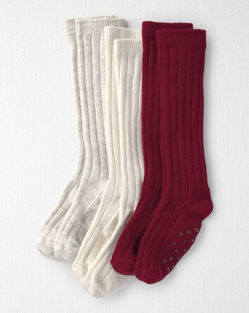 Toute-petit fille - Emballage 3 paires de chaussettes aux genoux antid&eacute;rapantes faites avec du coton biologique, 