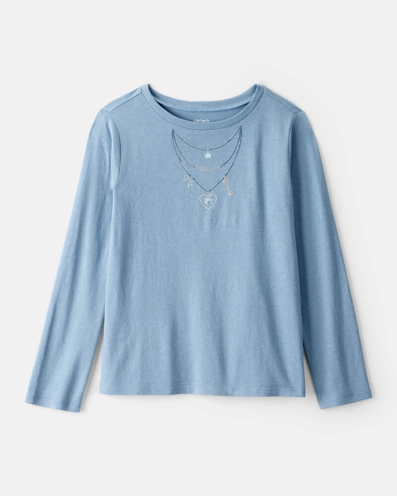 Girls Charm Necklace Long-Sleeve Graphic Tee - Blue, image 1 of 4 slides