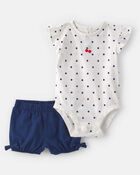 B&eacute;b&eacute; fille - Ensemble 2 pi&egrave;ces cache-couche &agrave; manches courtes et short, pois et cerises - Blanc/Bleu, image 1 sur 4 diapositives