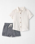 Toddler Boy 2-Piece Organic Cotton Gauze Short Set in Cream, image 1 of 7 slides