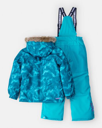 Filles - Ensemble de combinaison de neige à imprimé océan en taslan 2 pièces, 