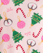 Baby Christmas Ornament Print 100% Cotton Long-Sleeve 2-Piece Pyjamas - Pink, image 2 of 3 slides