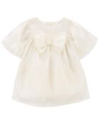 B&eacute;b&eacute; Robe &agrave; n&oelig;ud pour les F&ecirc;tes de couleur cr&egrave;me et dor&eacute; , image 1 sur 3 diapositives