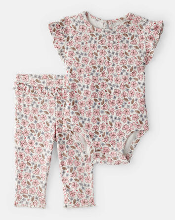 B&eacute;b&eacute; fille - Ensemble pantalon et cache-couche floral &agrave; volants, 