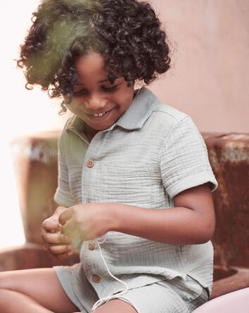 Toddler Boy 2-Piece Organic Cotton Gauze Set in Green, 