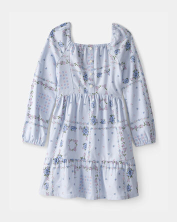 Girls Bandana Smocked Long-Sleeve Dress - Blue, 