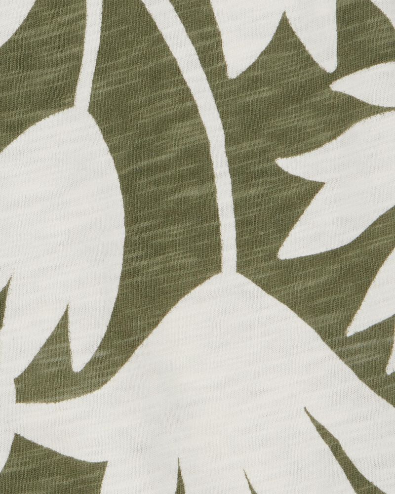 Toddler Tropical Print Cotton Short-Sleeve Fashion Top - Olive/White, image 2 of 3 slides