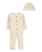Baby 2-Piece  Button-Down Jumpsuit & Cap Set
, image 1 of 4 slides