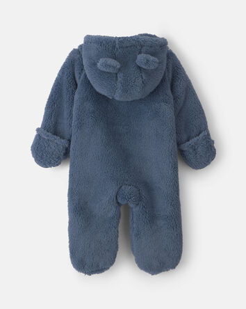 B&eacute;b&eacute; gar&ccedil;on - Combinaison manches longues en molleton teddy &agrave; th&egrave;me ourson &ndash; Bleu, 