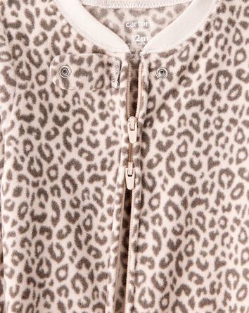 Baby Girl Leopard Fleece Long-Sleeve Loose Fit 1-Piece pyjamas - Brown, 