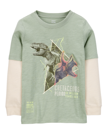 Kid Dinosaur Cotton Blend Long-Sleeve Tee - Green, 