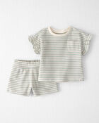 B&eacute;b&eacute; fille - Ensemble 2 pi&egrave;ces en coton biologique gaufr&eacute; , image 1 sur 4 diapositives