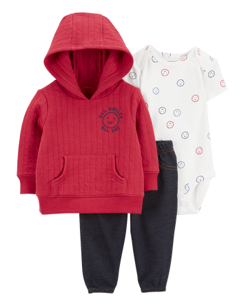 Baby 3-Piece Smiley Face Little Cardigan Set, 