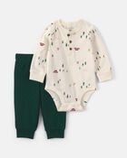 Baby Boy 2-Piece Woodland Long-Sleeve Bodysuit & Pant Set - Green/Cream, image 1 of 5 slides