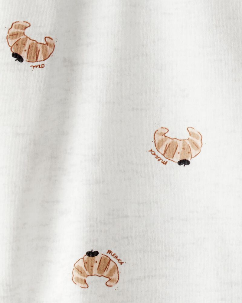 Baby Girl Croissant Print Long Sleeve Tee - Cream, image 2 of 3 slides