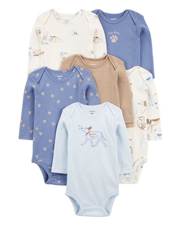 Baby 6-Pack Dog Long-Sleeve Bodysuits, 