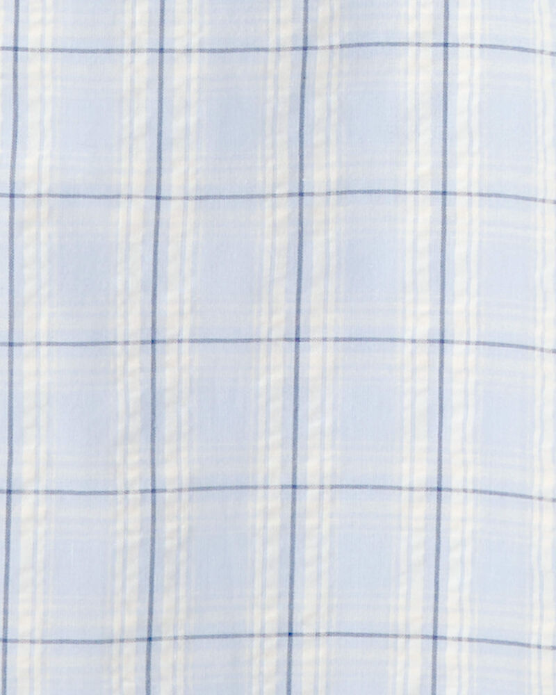 Girls Plaid Smocked Jumpsuit - Blue, image 2 of 3 slides